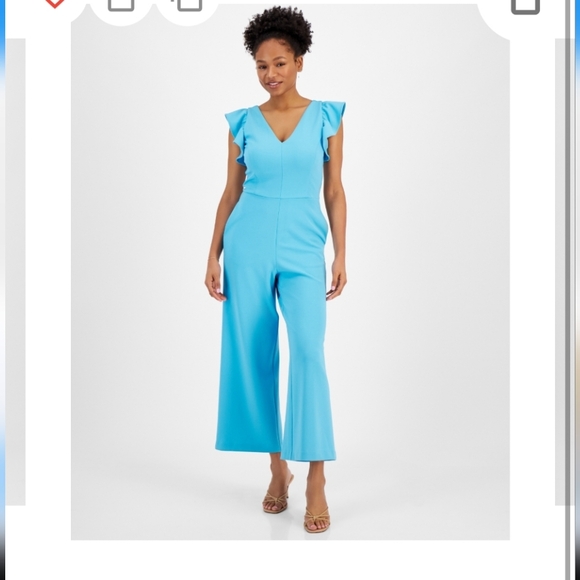 RACHEL Rachel Roy Pants - Rachel Rachel Roy Elegant Aqua Blue Jumpsuit with Flutter Sleeves and V-Neck L